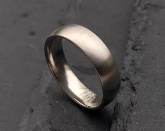 Brushed Stainless Steel Ring - 6mm Matte Finished D Shaped Band - Court Shape Engraved Secret Message - Simple Minimalist Men or Ladies Ring