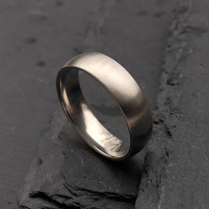 Brushed Stainless Steel Ring - 6mm Matte Finished D Shaped Band - Court Shape Engraved Secret Message - Simple Minimalist Men or Ladies Ring