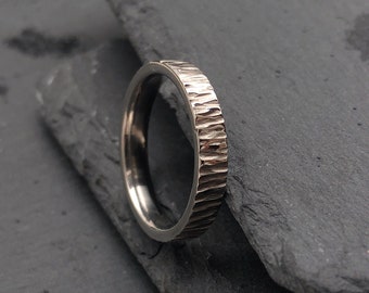 Textured Stainless Steel Ring - 4mm Viking style Band Ring - Hammered Industrial Faceted Finish - Man or Ladies Sizes - Handmade in Britain