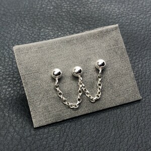 Triple stud earlobe piercing Sterling Silver/Gold Filled/Stainless Steel Industrial minimal chain earrings Handmade in the UK image 3