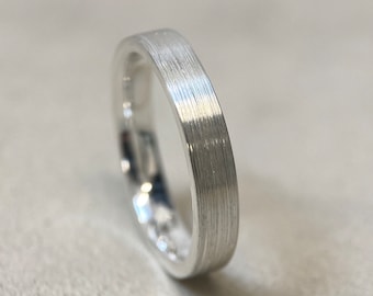 Flat Brushed Argentium Silver Ring -  Flat Court Shape Matte Band - Engraved Inside - 3 to 6mm Wide- Simple Minimalist - Man or Ladies Ring