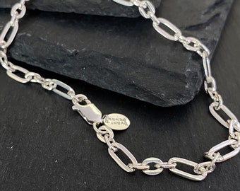 4mm Figaro Chain Bracelet - 925 Sterling Silver - Contemporary Chain Link Bracelet - Mens or Ladies Design - Gift Wrapped
