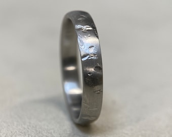 4mm Domed Reliced Hammered Stainless Steel Ring - Viking Textured Band - Matte Brushed Finish - Mens or Ladies Sizes - Engraved Inside