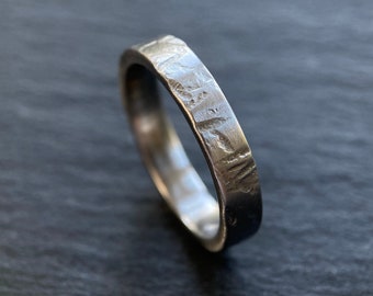 4mm Reliced Hammered Stainless Steel Ring - Viking Textured Band - Matte Brushed Rustic Finish - Mens or Ladies Sizes - Engraved Inside