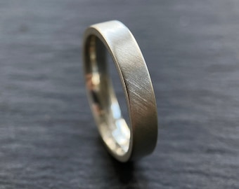 9ct white gold brushed ring - Matte Finish Wedding Band - Minimalist Industrial Ring - Men or Ladies sizes - 3 to 8mm Wide - Free Engraving
