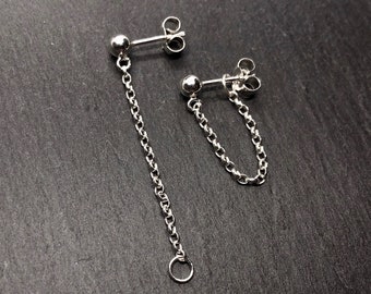 Front to Back Chain Earrings - Two in one adjustable design - Sterling Silver or Stainless Steel -  Hypoallergenic - Handmade in Britain