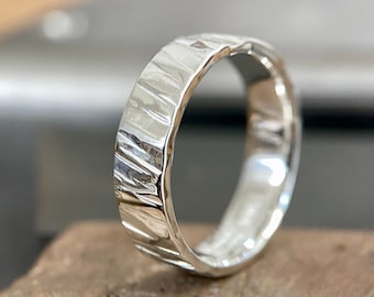 Cross Hammered Argentium Silver Ring - 3mm to 6mm Wide - Rustic Viking Band - 100% Recycled 935 Silver - Secret Message Engraved Inside
