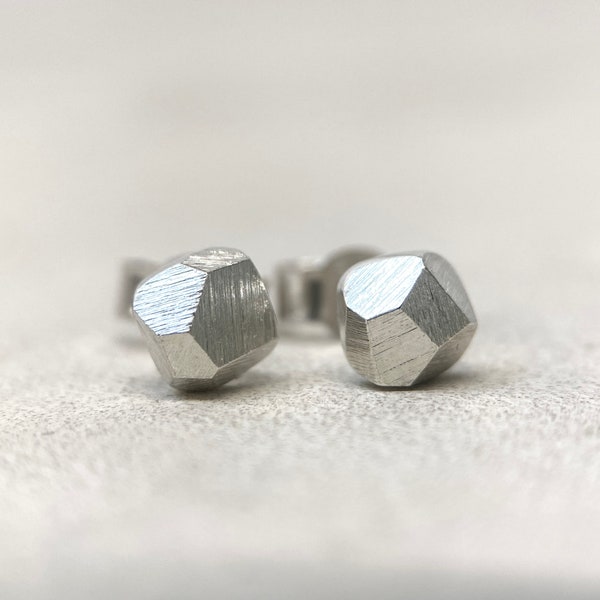 Faceted Geometric Studs - 925 Sterling Silver Earrings - 3mm 4mm 5mm -  Edgy Industrial Minimalist - Dainty Everyday Earring - Men or Ladies