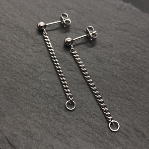 Front to Back Curb Chain Earrings Two in one adjustable design Sterling Silver or Surgical Steel Hypoallergenic Handmade in Britain image 4