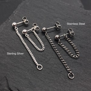 Front to Back Curb Chain Earrings Two in one adjustable design Sterling Silver or Surgical Steel Hypoallergenic Handmade in Britain image 2