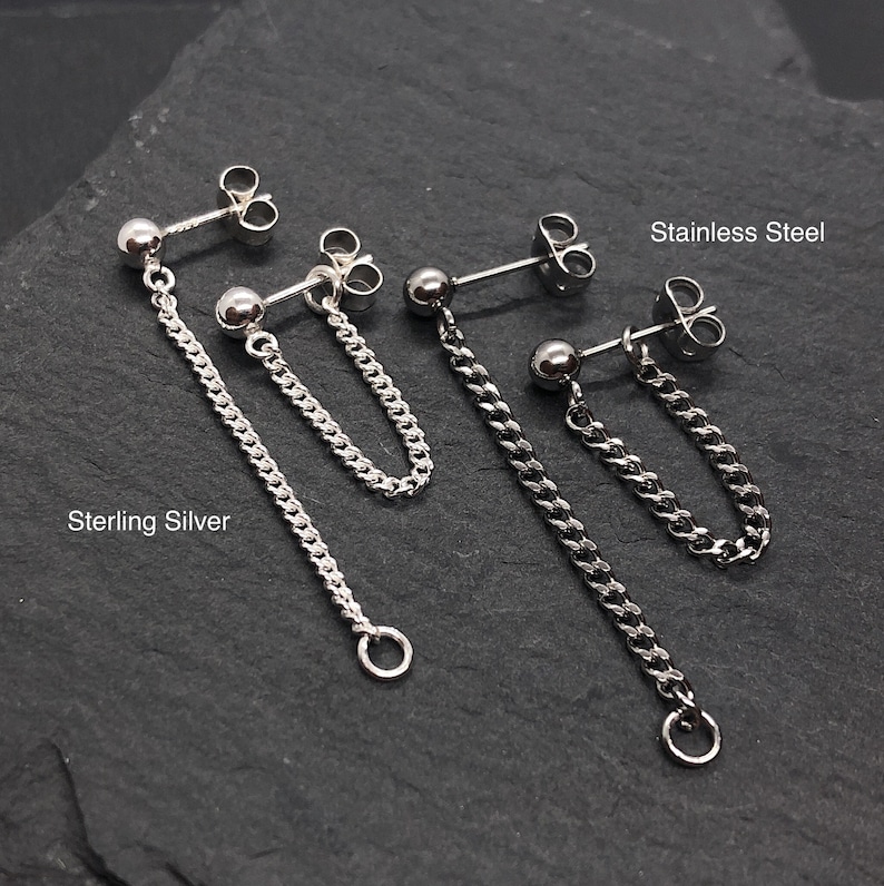 Front to Back Curb Chain Earrings Two in one adjustable design Sterling Silver or Surgical Steel Hypoallergenic Handmade in Britain image 2