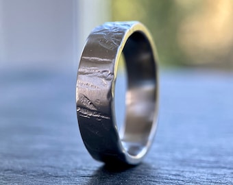 6mm Reliced Hammered Stainless Steel Ring - Viking Textured Band - Matte Brushed Rustic Finish - Mens or Ladies Sizes - Engraved Inside