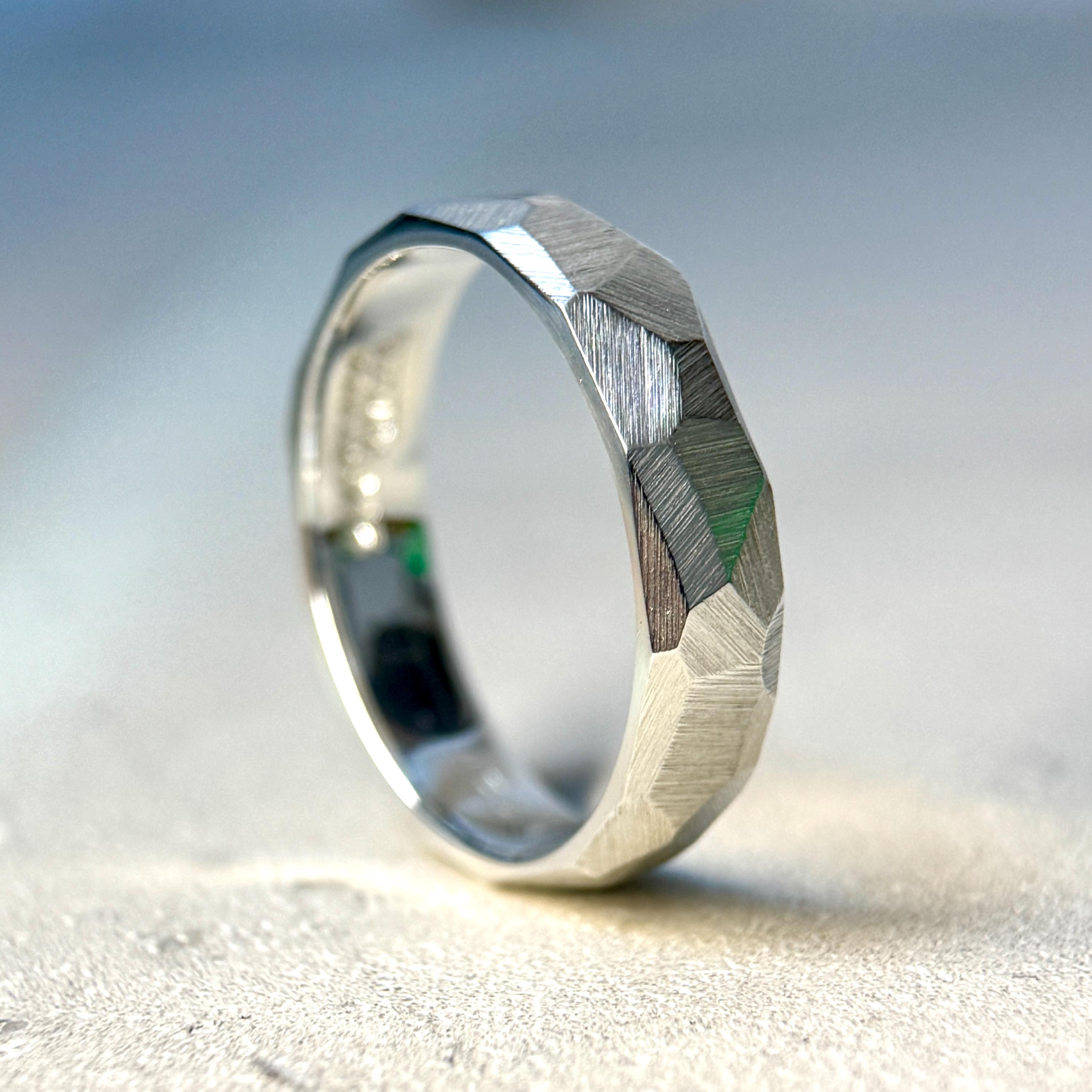 Faceted Argentium Silver Ring – 5mm 935 Textured Band - Etsy