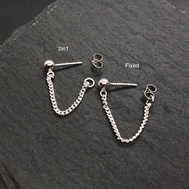 Front to Back Curb Chain Earrings Two in one adjustable design Sterling Silver or Surgical Steel Hypoallergenic Handmade in Britain image 3