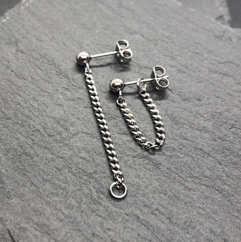 Front to Back Curb Chain Earrings Two in one adjustable design Sterling Silver or Surgical Steel Hypoallergenic Handmade in Britain image 6