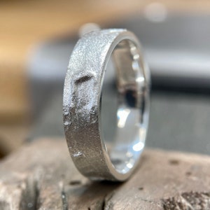 Rock Texture Argentium Silver Ring: Matte Recycled Silver Band