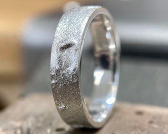 Rock Texture Argentium Silver Ring: Matte Recycled Silver Band
