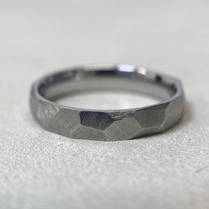 Faceted Stainless Steel Ring 4mm Industrial Rough Textured Band Ring Geometric Minimalist Mens or Ladies Sizes Handmade in the UK image 3