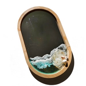Oval Mirror, Resin Art, Ocean Decor, Beach house, Boho Style, Mirror in Wooden frame