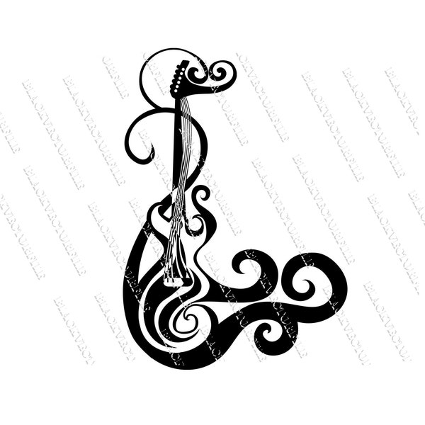 Guitar Banner Svg, Png and Jpeg, Eps, Dxf Files, Instant Download, Vector Files, Guitar Banner Silhouette, Guitar  Design File Cutting File