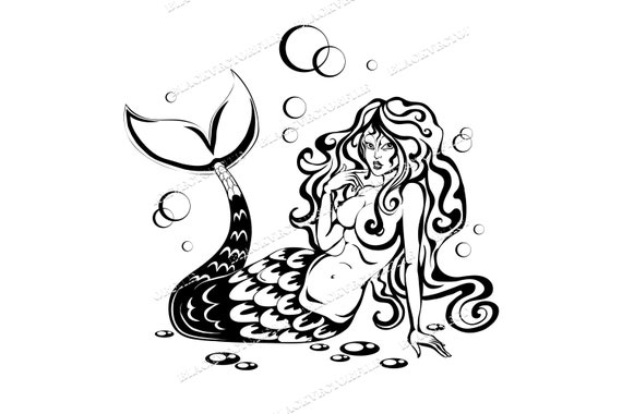 Mermaid Silhouette Temporary Tattoo Sticker - OhMyTat