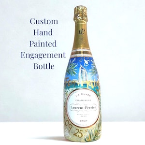 Personalised Engagement Bottle • Proposal Story Painting • Custom Wedding Venue Illustration • Hand Painted Couple Keepsake Gift