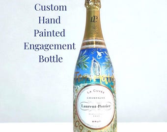 Personalised Engagement Bottle • Proposal Story Painting • Custom Wedding Venue Illustration • Hand Painted Couple Keepsake Gift
