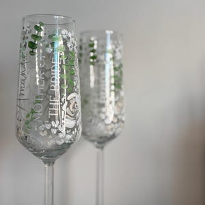 Hand Painted Floral Champagne Flutes: Personalized Wedding Toasting Glasses