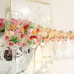 Custom Hand-Painted Floral Champagne Flutes: Unique Wedding Decor