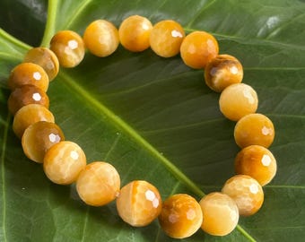 Bracelet oeil de tigre blond : pierre de guérison faite main de 10 mm