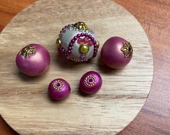 White and Pink Handmade Boho Artisan Bead Set