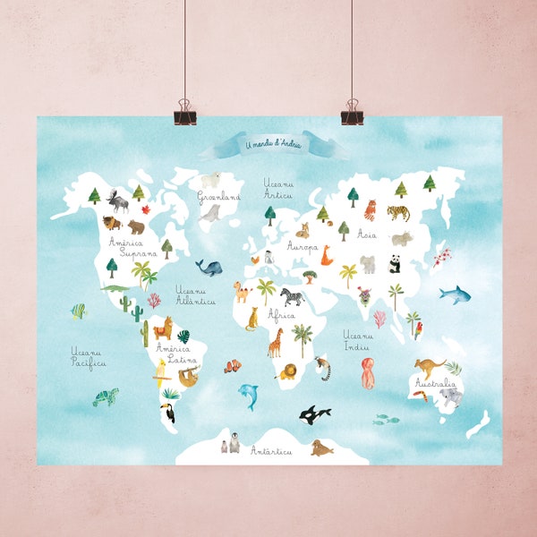 MAP MONDE Carte du monde Version Corse - Les animaux