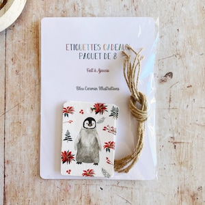 Étiquette noël pingouin étoile de noël