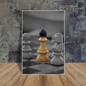Wall art print, Chess print, INSTANT DOWNLOAD, Printable minimalist art, Chess wall art, Chess decor, Black & white print, Pawn print, BNW