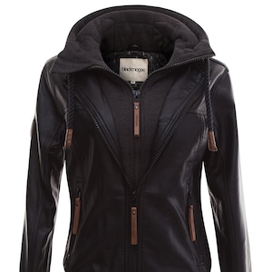 blackmogoo Faux Leather Moto Jackets for Women Slim Fit Windbreaker and Waterproof Hooded Bike Jacket Coats Black color