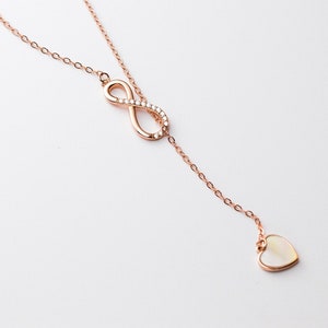 Sterling Silver Necklace with Rose Gold Plated Heart and Eternal Ring Pendant for Women