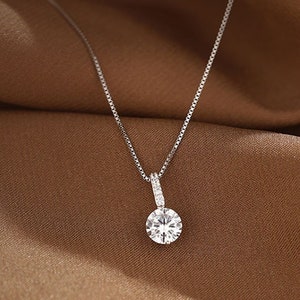 Sterling Silver Necklace Dainty Diamond shape Pendant for Women