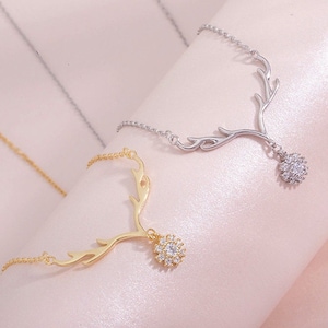 Sterling Silver Necklace with Antlers Pendant for Women
