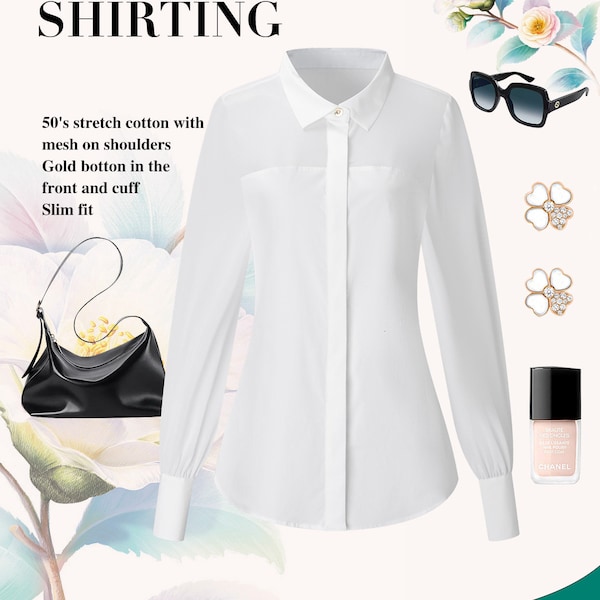 Womens White Cotton Long Sleeve Blouses Woman Casual Fresh Top-Buttoned Shirt - Women's Minimalist Clean Top-Button Down Shirt-