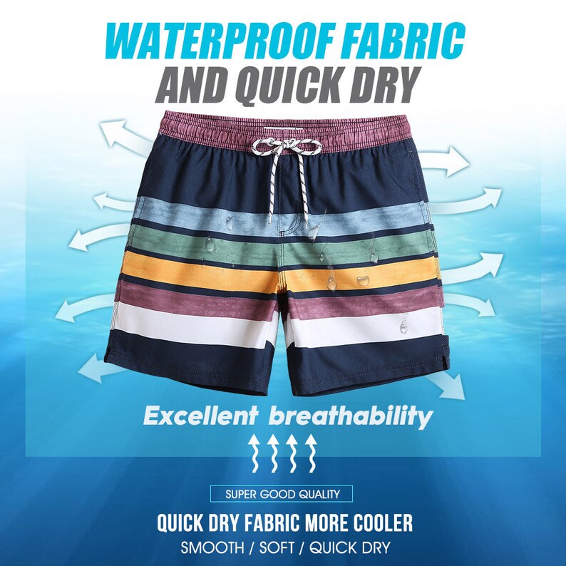Maamgic Mens Funny Colorful Striped Swim Trunks Cool Bathing Etsy