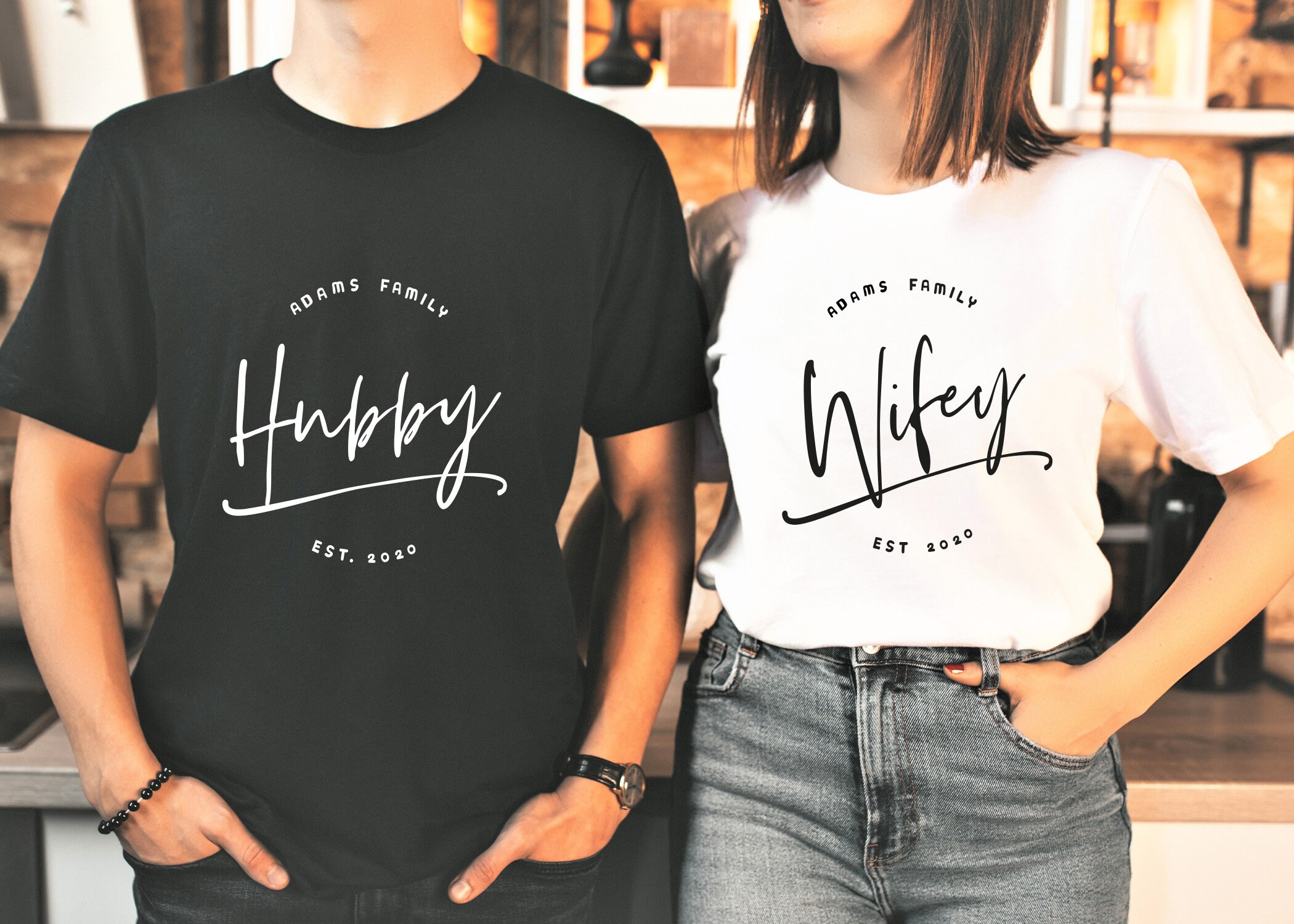 Discover Wifey Hubby Last Name & EST. Year Personalized, Honeymoon shirts, Couples Shirts