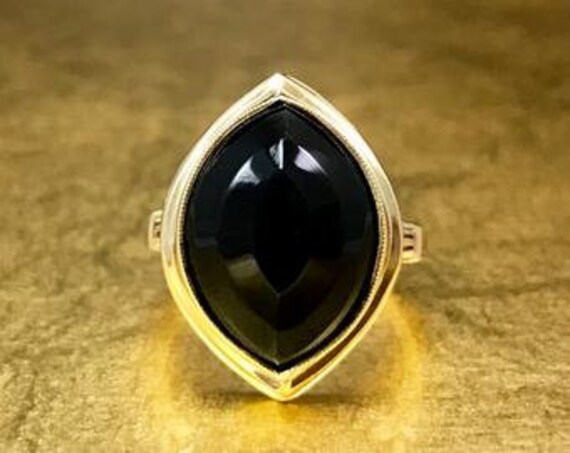 Art Deco Ring, 1930s Onyx Black Engagement Ring.