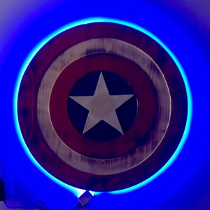 Illuminated Captain America wooden wall art with LED lighting, Captain America Shield, wall decor, LED Sign, Avengers Wall Art