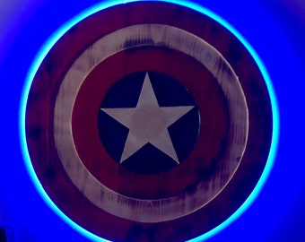 Illuminated Captain America wooden wall art with LED lighting, Captain America Shield, wall decor, LED Sign, Avengers Wall Art