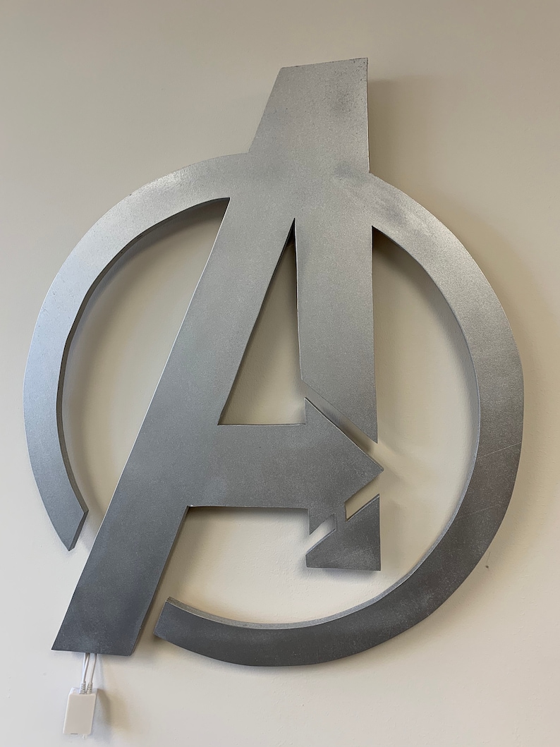 Illuminated Avengers wooden LED Sign, wall sign, Avengers wall art, Avengers Sign Paint - Silver