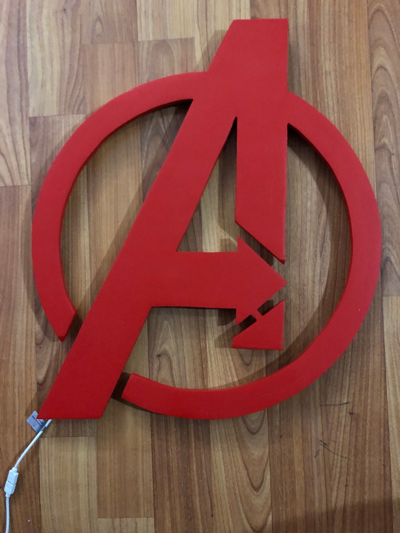 Illuminated Avengers wooden LED Sign, wall sign, Avengers wall art, Avengers Sign Paint - red