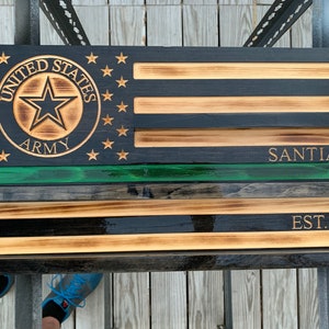 US Army Thin green line Challenge Coin Display American wooded flag, military flag, custom American Flag
