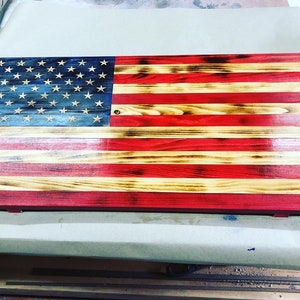 Wood American Flag with Hand/CNC Carved Stars,  Rustic Flag, Wood Flag, Wooden Flag, Wood Sign, Wood Art, Wood Working, Wall Decor