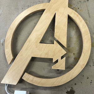 Illuminated Avengers wooden LED Sign, wall sign, Avengers wall art, Avengers Sign Natural wood