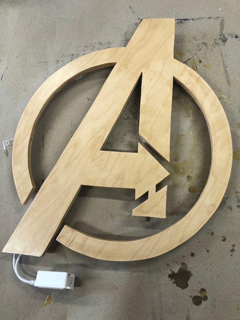 Illuminated Avengers wooden LED Sign, wall sign, Avengers wall art, Avengers Sign Natural wood